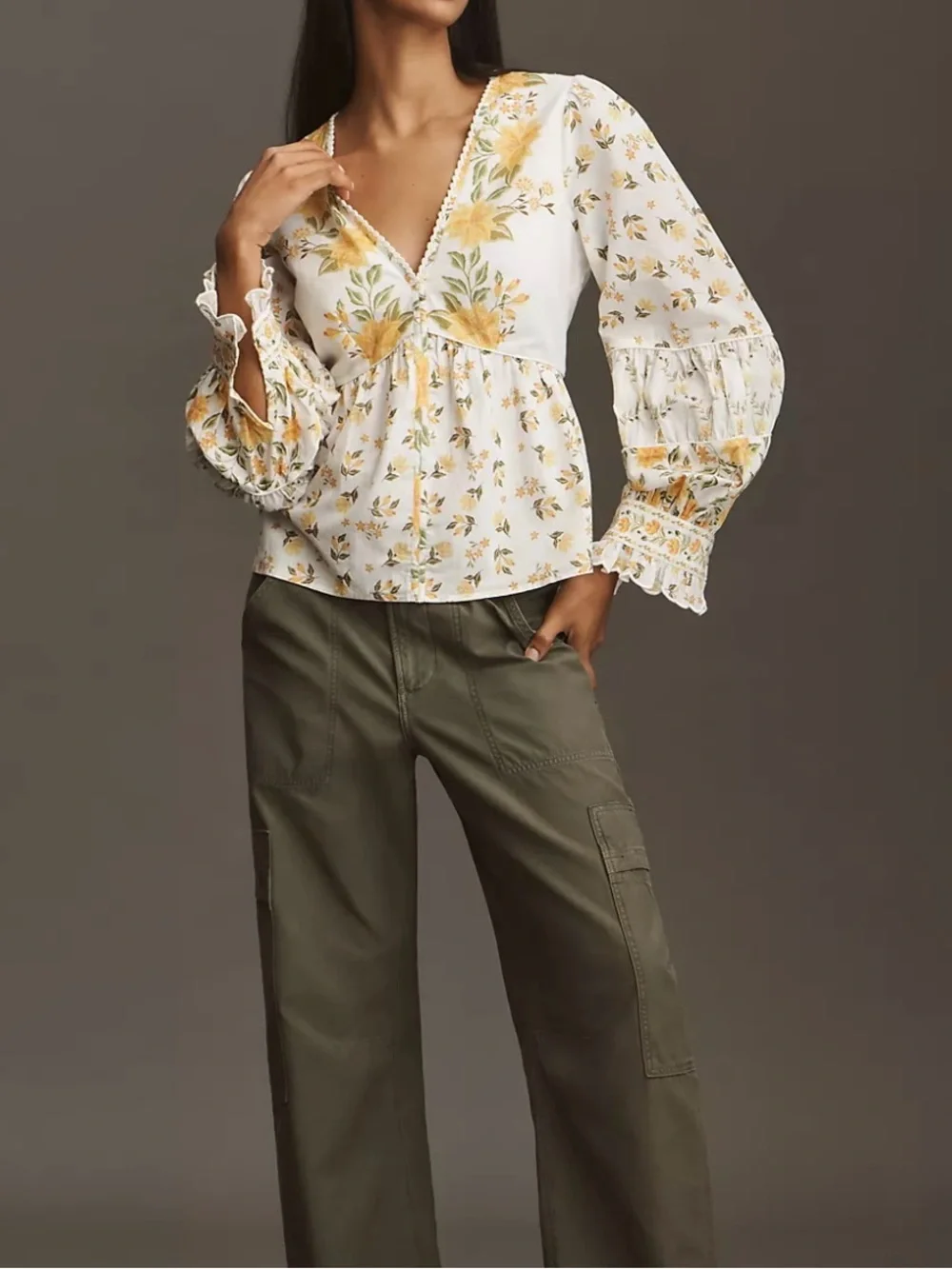 NWT FARM Rio Anthropologie Puff Sleeve Blouse